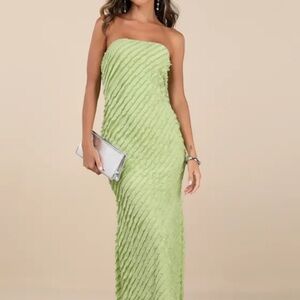 Lulu's Green Strapless Pleated Gown for Weddings
